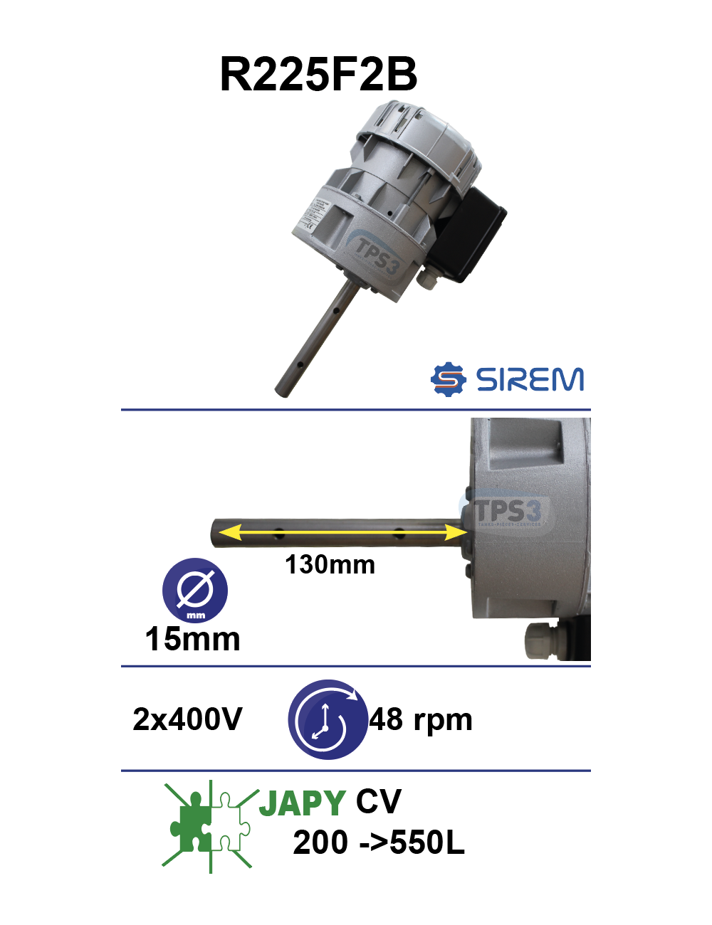 Motoréducteur R225F2B 48tr/min arbre D:15 L:133