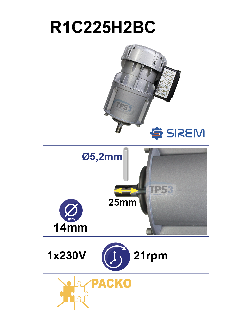 Motoréducteur R1C225H2BC 21tr/min goupille 5,2mm