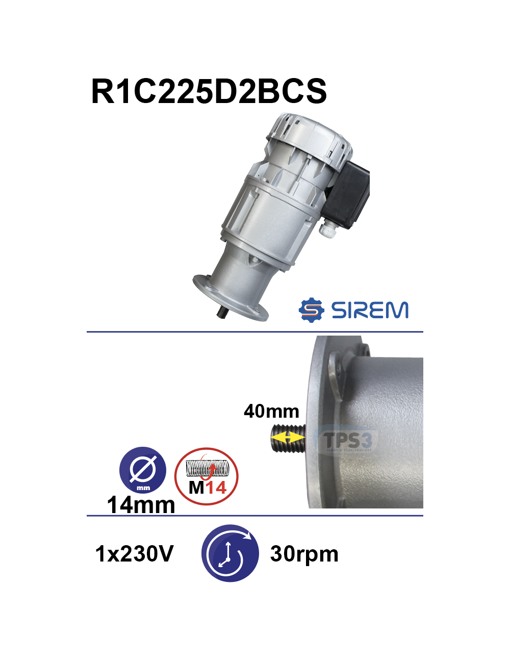 Motoréducteur R1C225D2BCS 30tr/min arbre D:14 L:40 M14