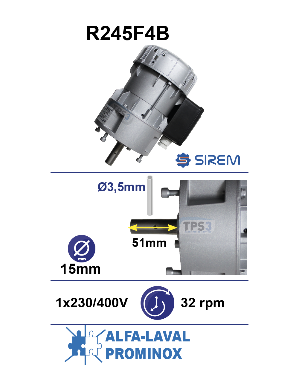 Motoréducteur R245F4B 32tr/min arbre D:15 L:51