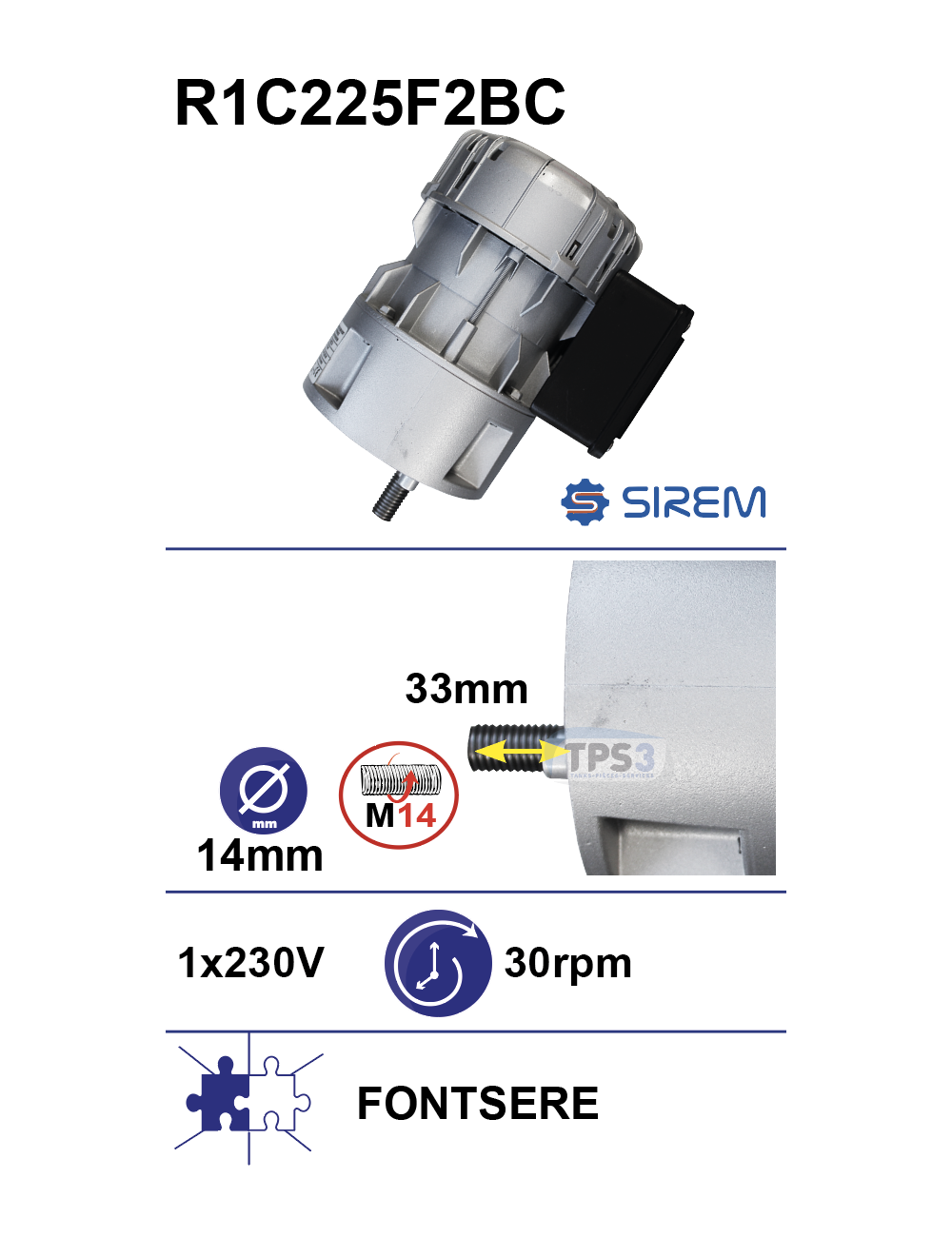 Motoréducteur R1C225F2BC 30tr/min arbre D:14 L:33 M14