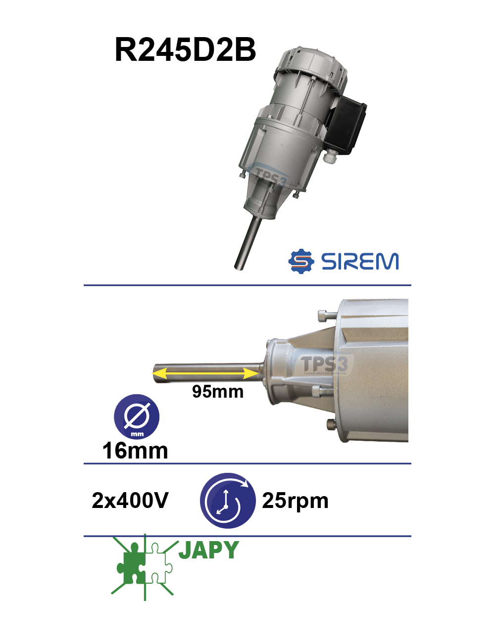 Motoréducteur R245D2B 25tr/min arbre D:16 L:92 Motoréducteur R245D2B 25tr/min arbre D:16 L:92