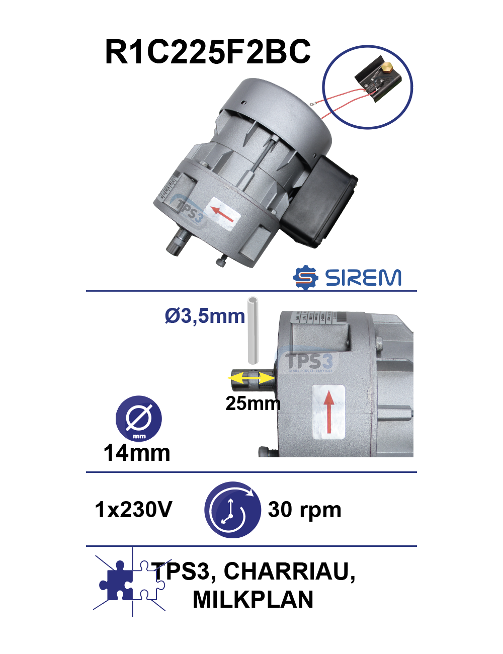 Motoréducteur R1C225F2BC 30tr/min arbre D:14 L:25 + MR