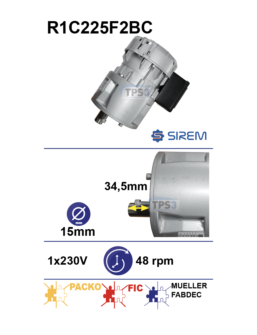 Motoréducteur R1C225F2BC 48 tr/min arbre D:15 L:34,5