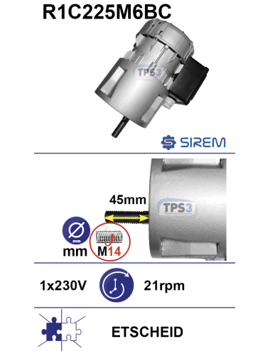 Motoréducteur R1C225M6BC 21tr/min arbre D:14 L:45 M14