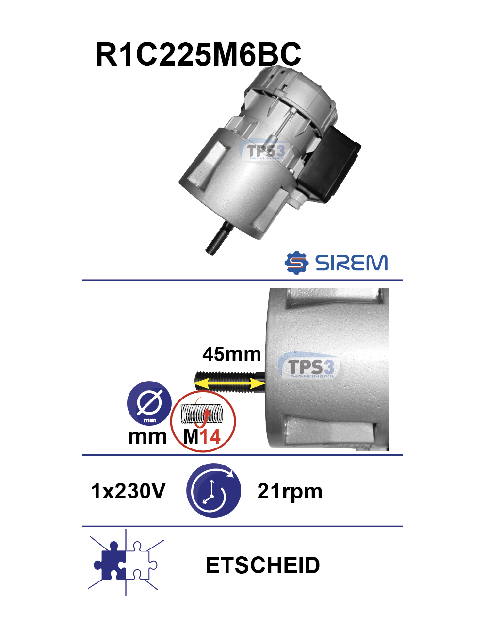 Motoréducteur R1C225M6BC 21tr/min arbre D:14 L:45 M14