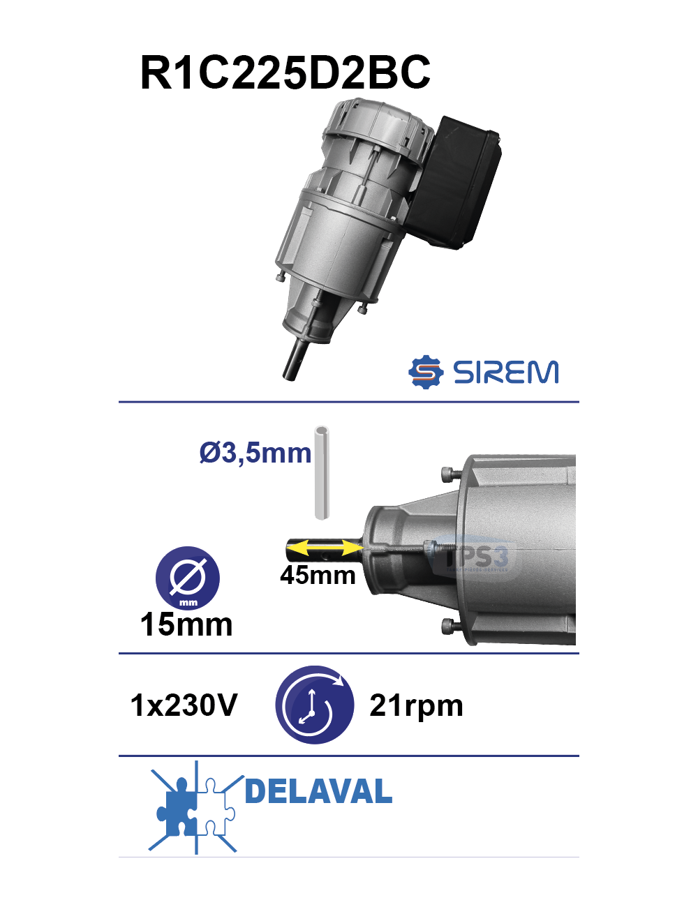 Motoréducteur R1C225D2BC 21 tr/min arbre D:15 L:45 Motoréducteur R1C225D2BC 21 tr/min arbre D:15 L:45