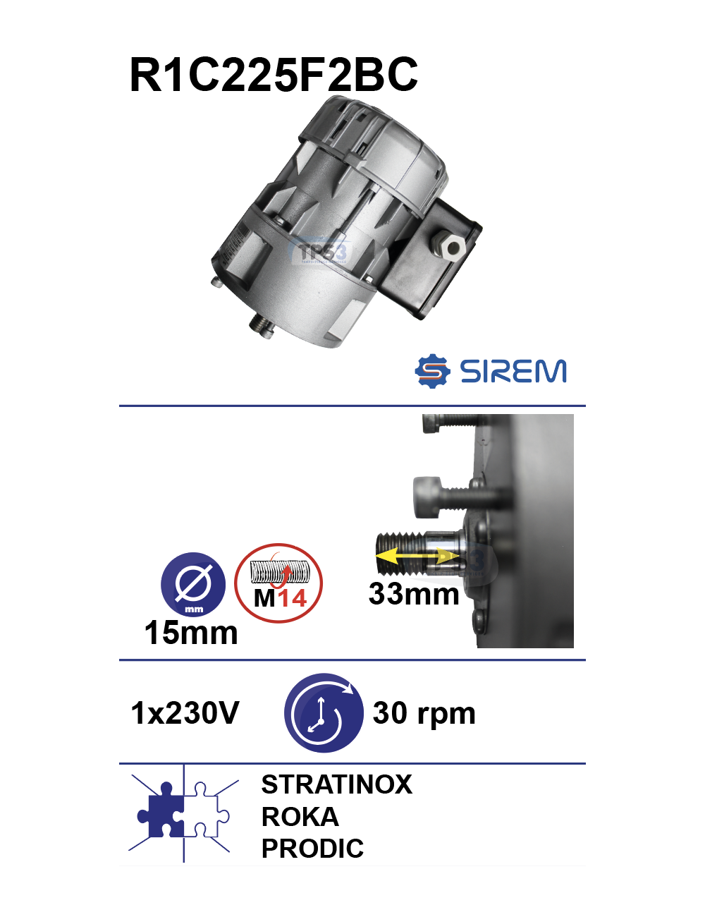 Motoréducteur R1C225F2BC 30 tr/min arbre D:15 L:45 M14 Motoréducteur R1C225F2BC 30 tr/min arbre D:15 L:45 M14
