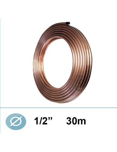 Tube cuivre frigorifique Ø1/2 recuit en couronne 30M