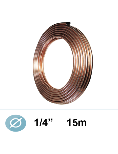 Tube cuivre frigorifique Ø1/4 recuit en couronne 15M