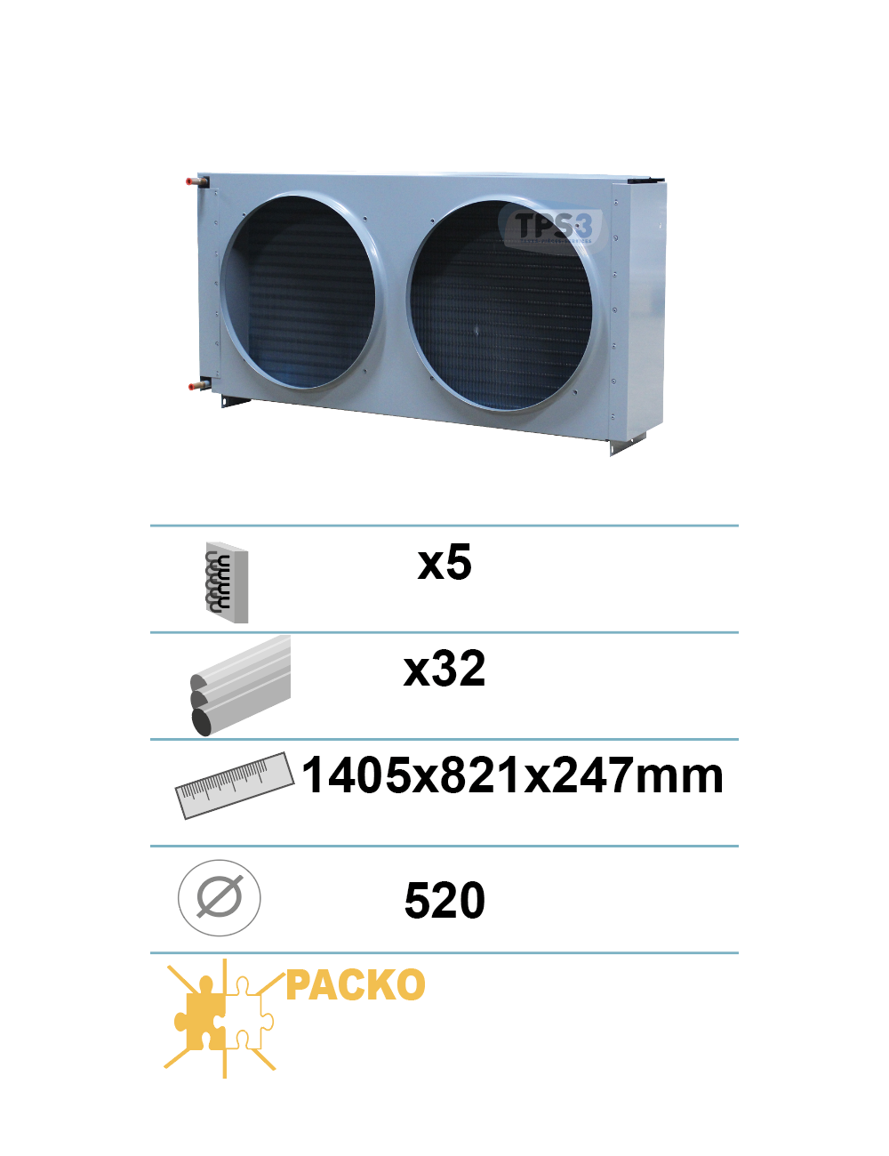 Condenseur type B508 5 nappes 32 tubes  2 ouies 520