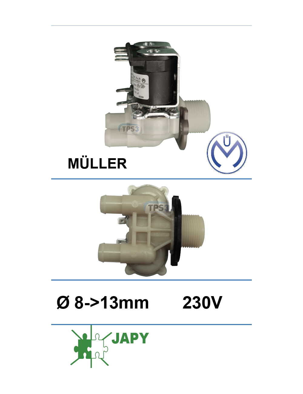 Electrovanne d'arrivée d'eau double droite Müller 230V DN 8-13 Electrovanne d'arrivée d'eau double droite Müller 230V DN 8-13