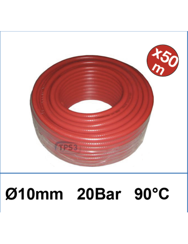 Couronne 50m tuyau d'alimentation eau rouge Ø 9 int 20B/90°C