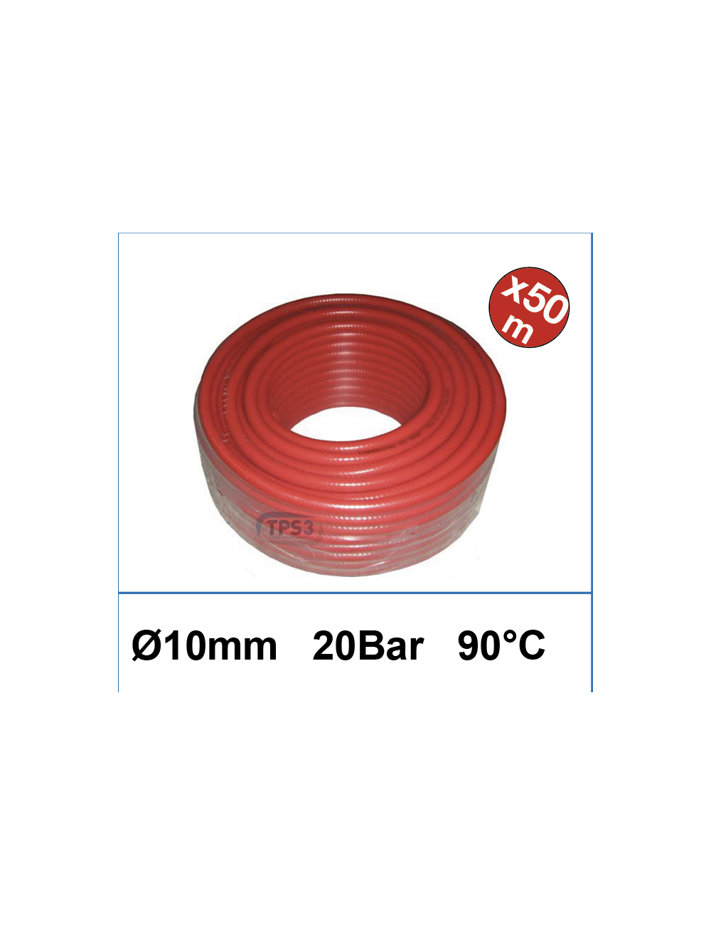 Couronne 50m tuyau d'alimentation eau rouge Ø 9 int 20B/90°C Couronne 50m tuyau d'alimentation eau rouge Ø 9 int 20B/90°C