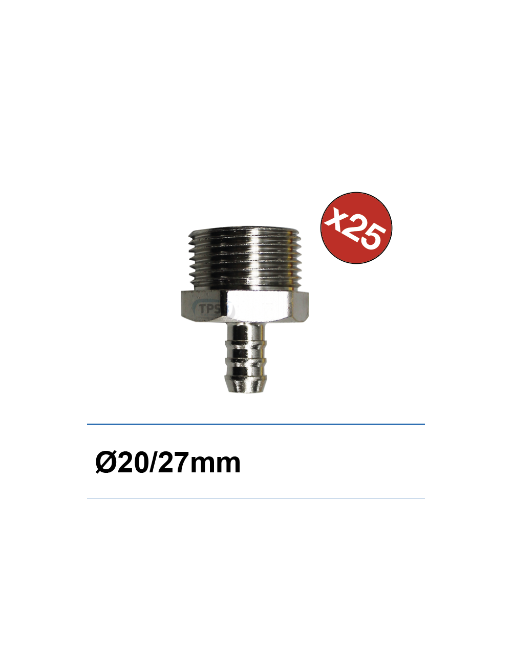Raccord nipple laiton nickelé droit mâle 20/27, par sachet de 25 Raccord nipple laiton nickelé droit mâle 20/27, par sachet de 25