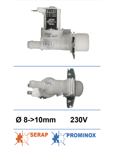 Electrovanne d'arrivée d'eau simple droite 230V DN 8-10