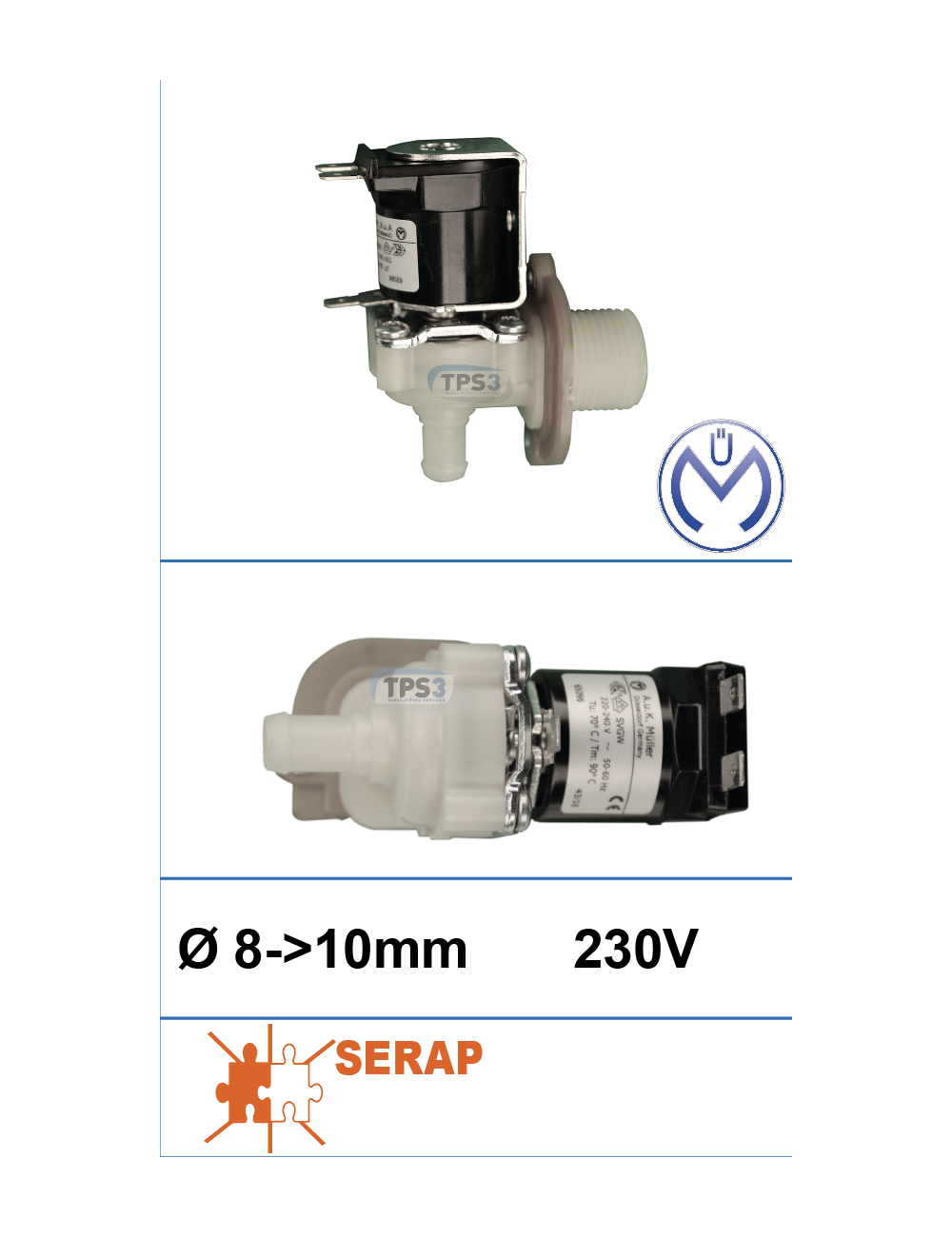 Electrovanne d'arrivée d'eau simple coudée Müller 230V DN 8-10 Electrovanne d'arrivée d'eau simple coudée Müller 230V DN 8-10