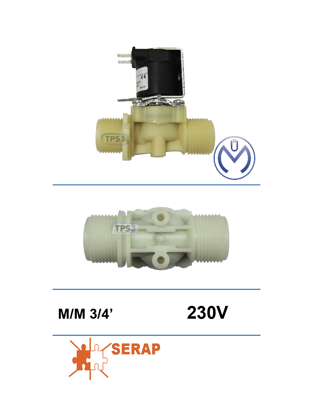 Electrovanne d'arrivée d'eau simple droite Müller 230V DN 3/4 mâle/mâle Electrovanne d'arrivée d'eau simple droite Müller 230V DN 3/4 mâle/mâle