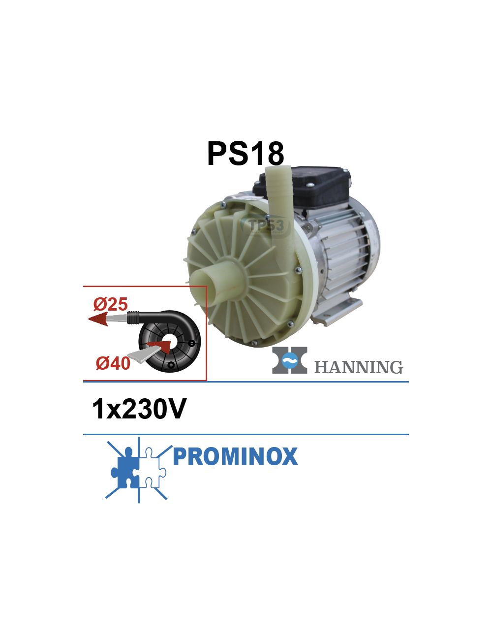 Pompe de lavage Hanning PS18 1x230V Pompe de lavage Hanning PS18 1x230V
