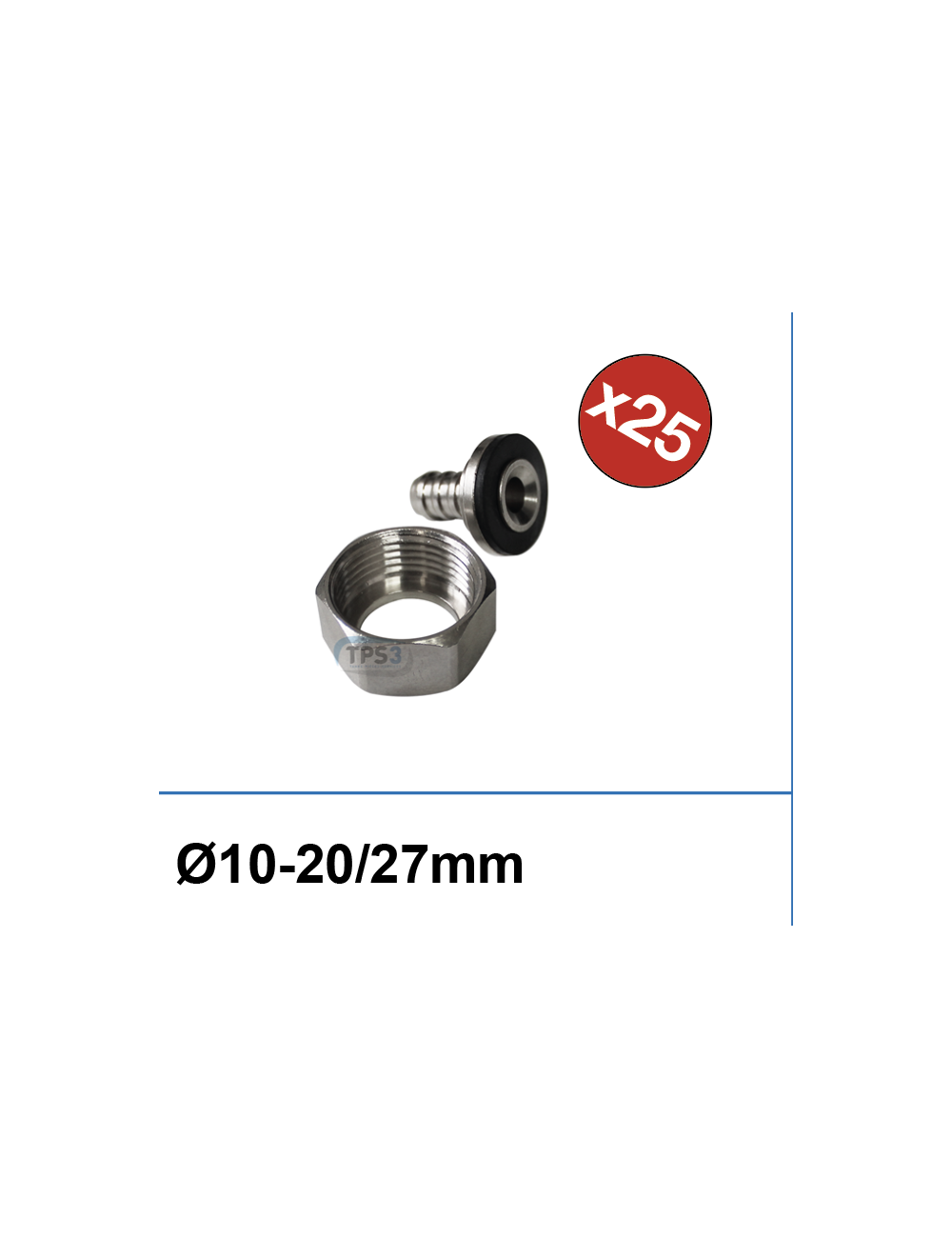 Raccord nipple laiton nickelé droit Ø9 femelle 20/27, par sachet de 25 Raccord nipple laiton nickelé droit Ø9 femelle 20/27, par sachet de 25