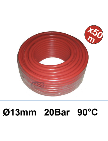 Couronne 50m tuyau d'alimentation eau rouge Ø 13 int 20B/90°C