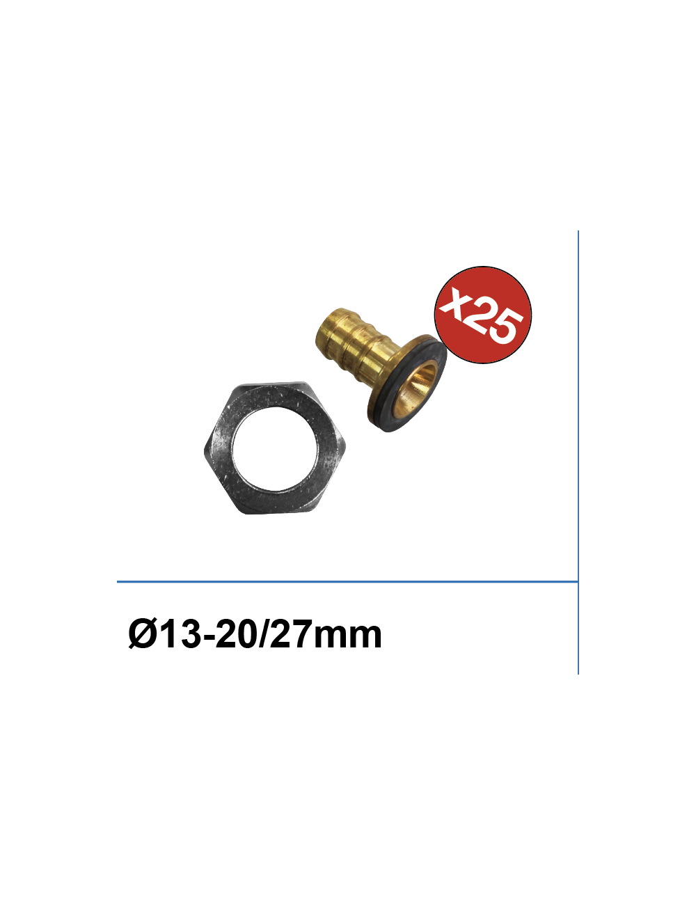 Raccord nipple laiton nickelé droit Ø12 femelle 20/27, par sachet de 25 Raccord nipple laiton nickelé droit Ø12 femelle 20/27, par sachet de 25