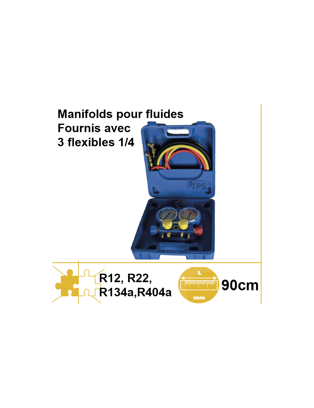 Manifold en malette avec flexibles pour R22,R134a,R404a, R407f Manifold en malette avec flexibles pour R22,R134a,R404a, R407f