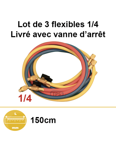 Lot de 3 flexibles 1/4'' 90cm avec vanne d'arrêt