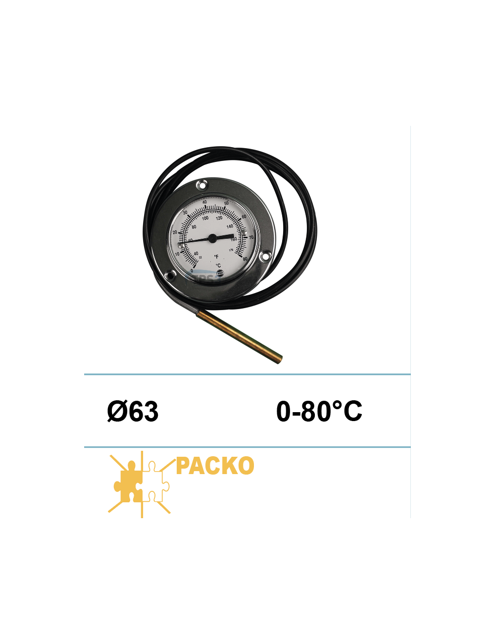 Thermomètre 0-80 degrés Ø 63mm encastré