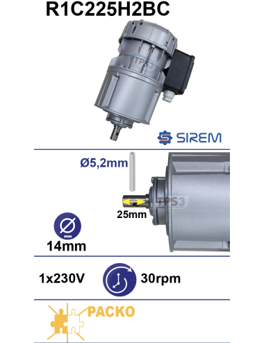 Motoréducteur R1C225H2BC 230V 30tr/min arbre D14 L:25