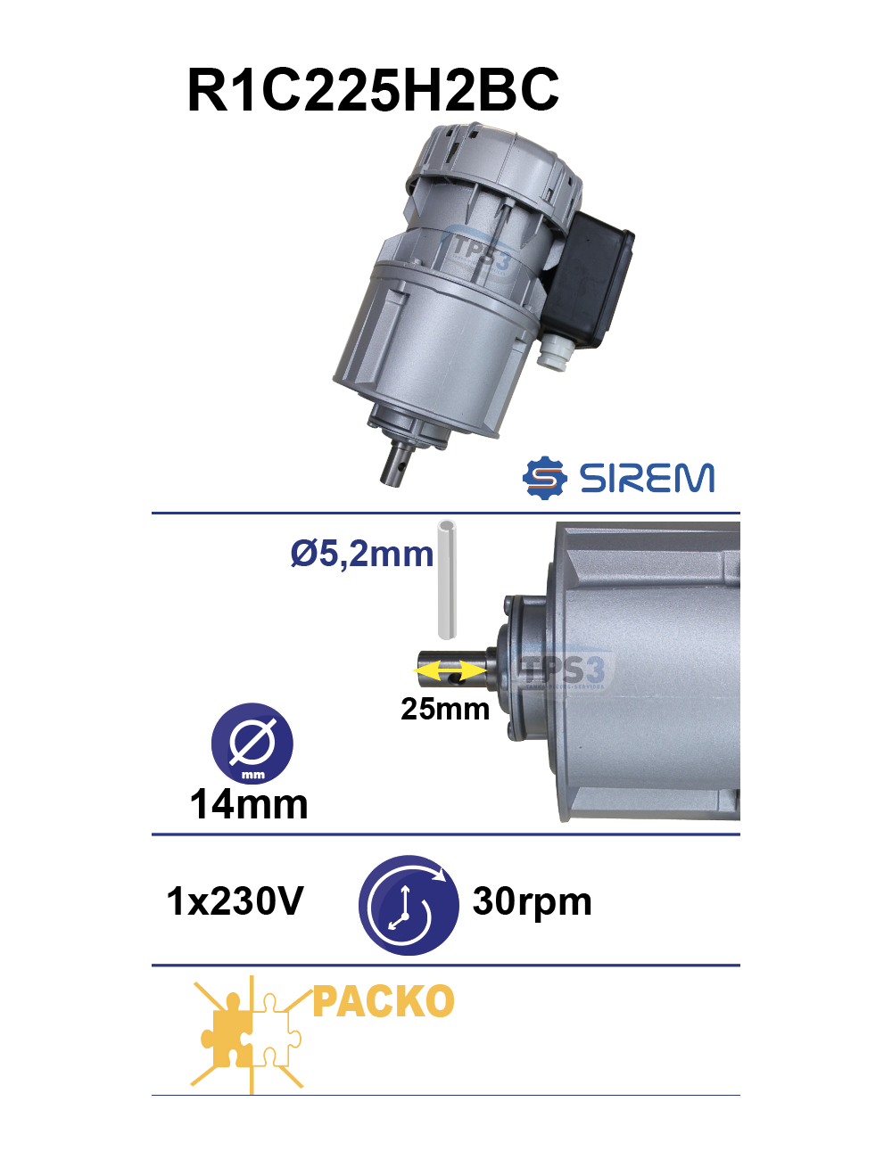 Motoréducteur R1C225H2BC 230V 30tr/min arbre D14 L:25 Motoréducteur R1C225H2BC 230V 30tr/min arbre D14 L:25