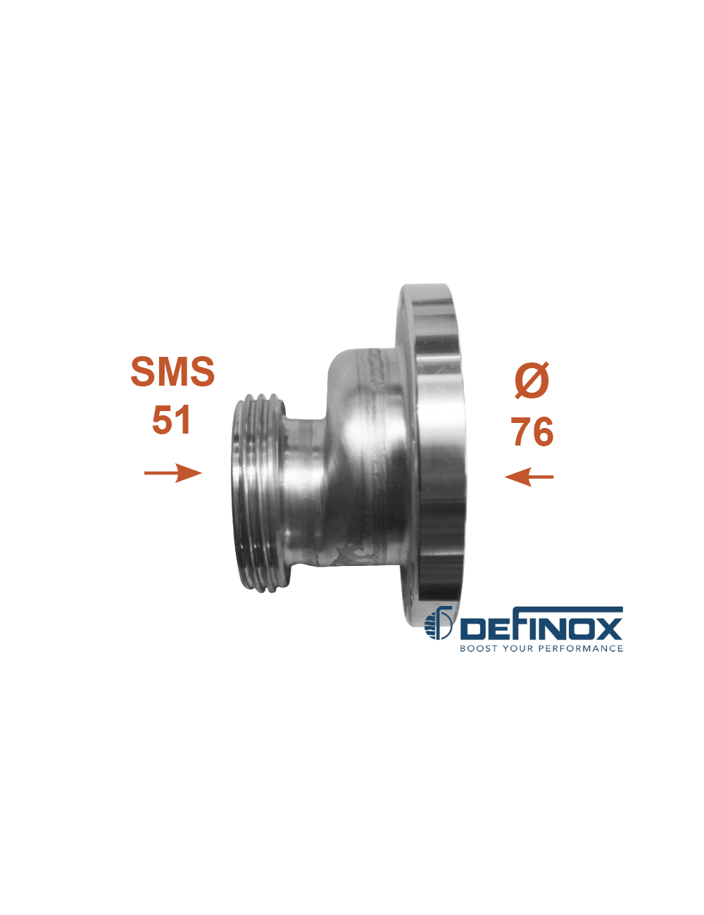 Demi corps de vanne Definox DN76 / mâle SMS 51