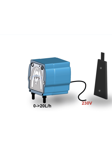 Pompe doseuse 24Vdc/240V 0-20L/h avec câble et embouts pour tube 5x8 et 8x12