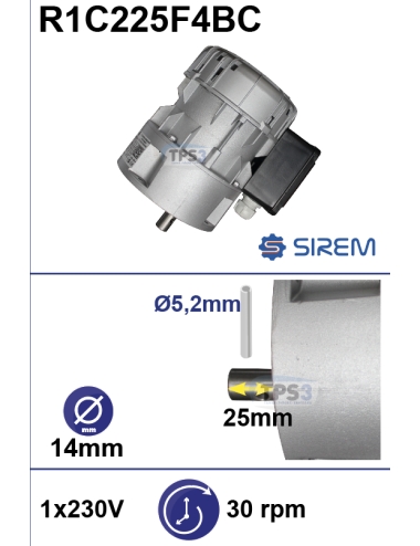 Motoréducteur R1C225F4BC 30tr/min arbre D:14 L:25 goupille 5,2