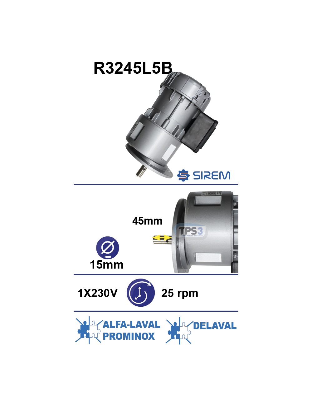 Motoréducteur R3245L5B 25tr/min arbre D:15 L:45