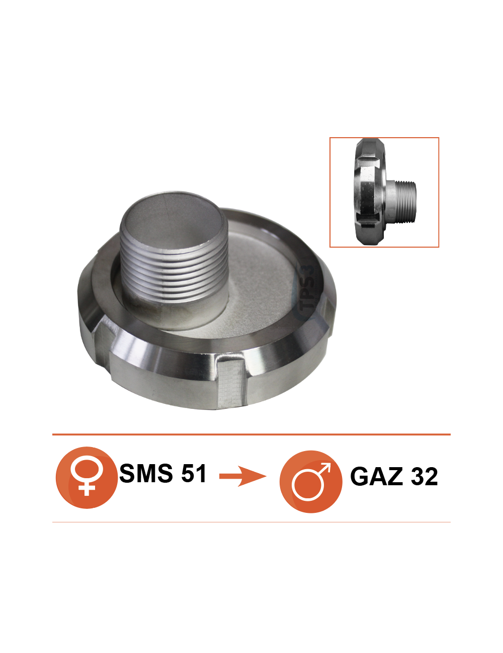 Réduction inox femelle SMS Ø51 / mâle 25/32 pas gas Réduction inox femelle SMS Ø51 / mâle 25/32 pas gas