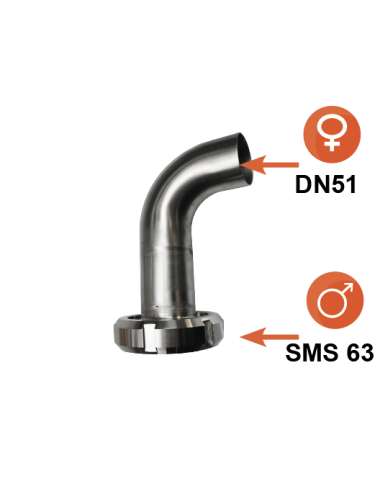 Sortie de tank coudée réduite femelle SMS63 - DN 51 lisse