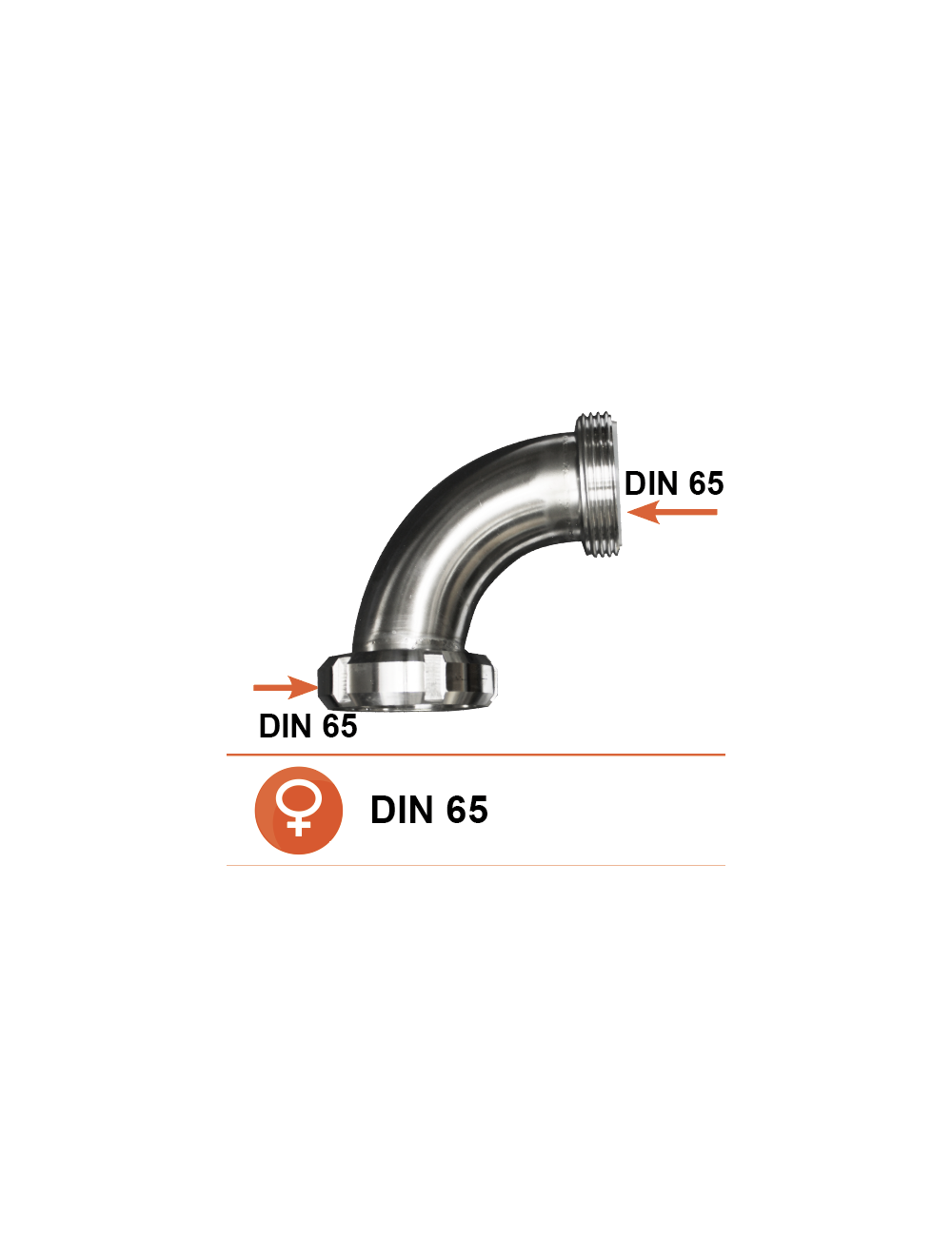 Sortie tank coudée mâle/femelle SMS Ø63