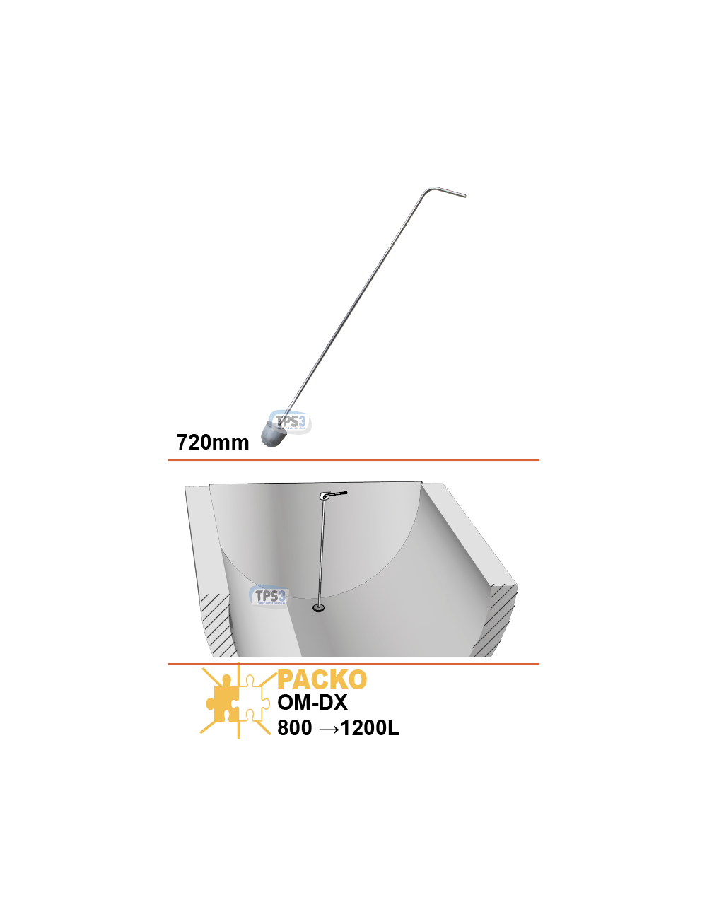 Tige de clapet OM-DX 800L à 1200L (720mm)