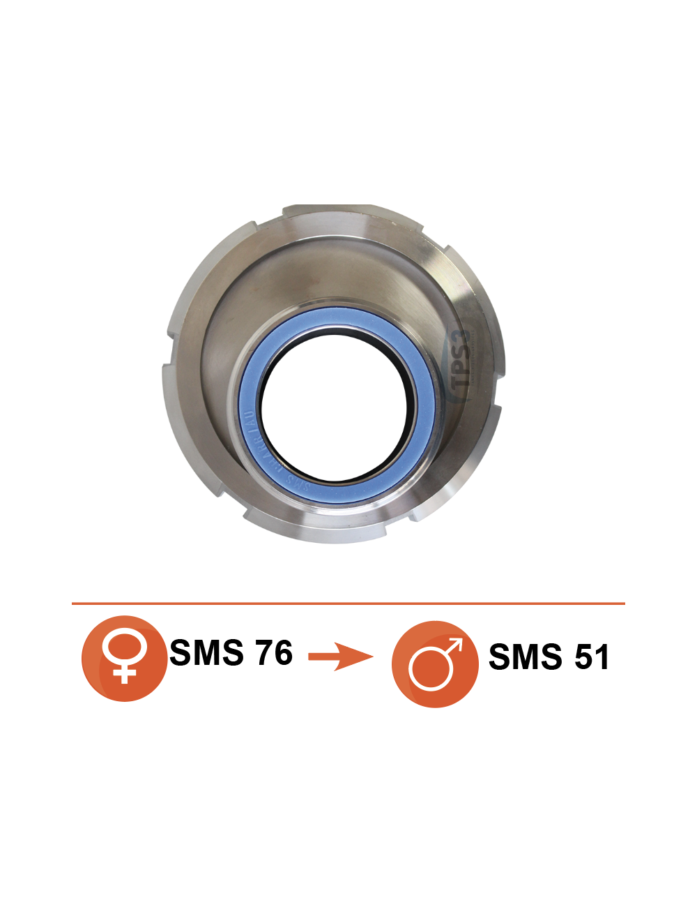 Réduction inox femelle SMS Ø76 / mâle SMS Ø51 Réduction inox femelle SMS Ø76 / mâle SMS Ø51