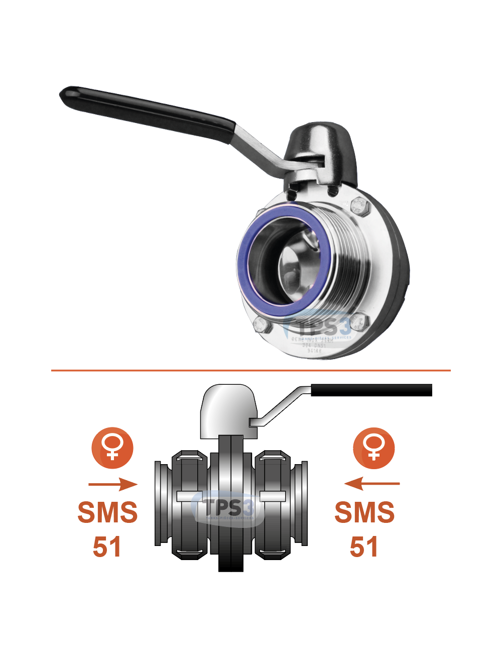 Vanne de vidange femelle SMS Ø51 / femelle SMS Ø51 Vanne de vidange femelle SMS Ø51 / femelle SMS Ø51
