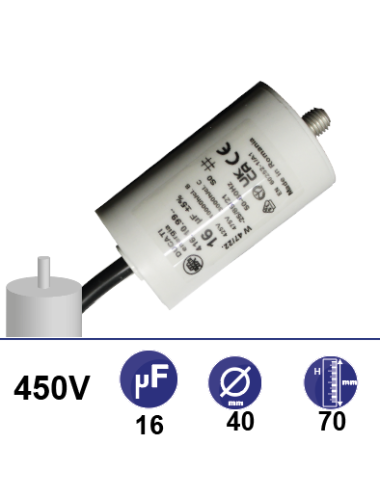 Condensateur 16µF 450V avec tige de fixation