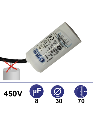 Condensateur 8µF 450V sans tige de fixation
