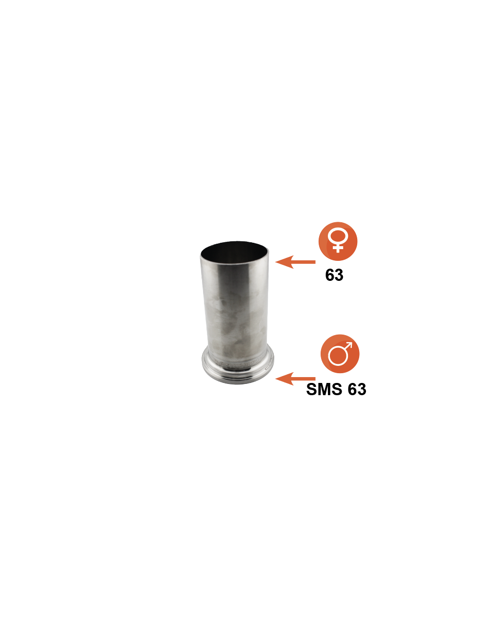 Embout lisse 63 avec douille pour écrou SMS Ø63 L:100mm