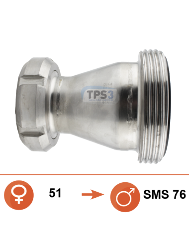 Réduction inox mâle SMS Ø76 / femelle SMS Ø51