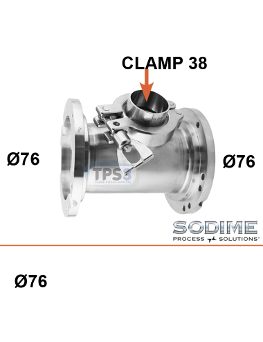 Manchette arrivée de lait 2x1/2 vanne Sodime 76 - 1x clamp 38