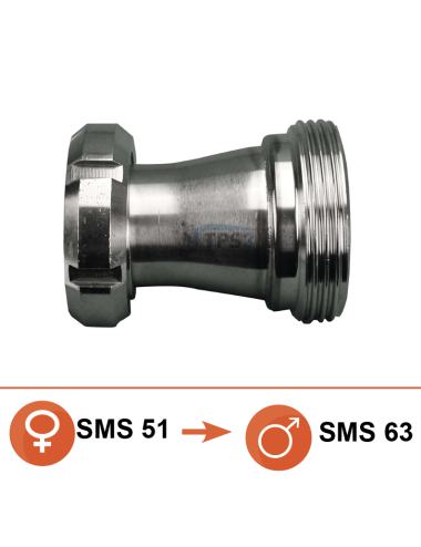 Réduction inox mâle SMS Ø63 / femelle SMS Ø51