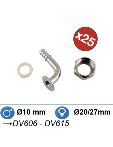 Raccord nipple laiton nickelé coudé Ø9 20/27, par sachet de 25