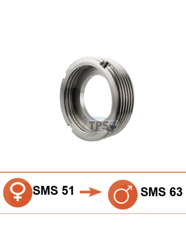 Réduction inox mâle SMS63 / femelle SMS 51 version usinée