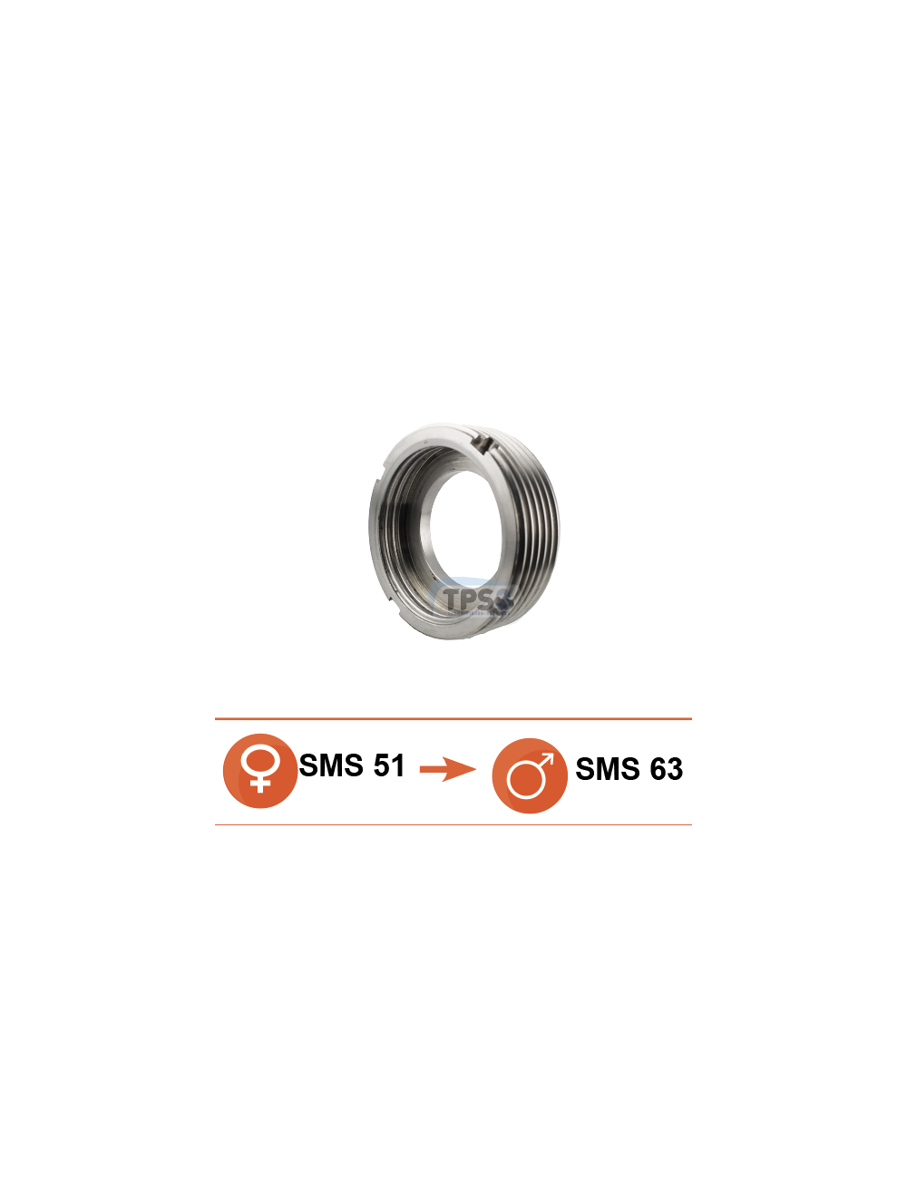 Réduction inox mâle SMS63 / femelle SMS 51 version usinée Réduction inox mâle SMS63 / femelle SMS 51 version usinée